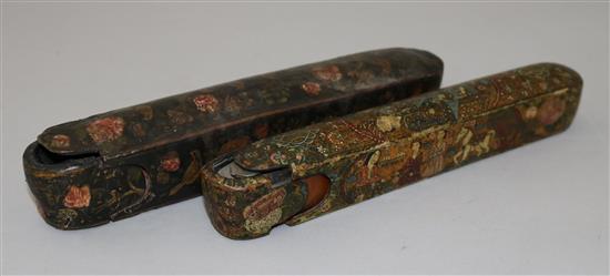 Two antique Persian scribes papier mache pen boxes, 8.5in.